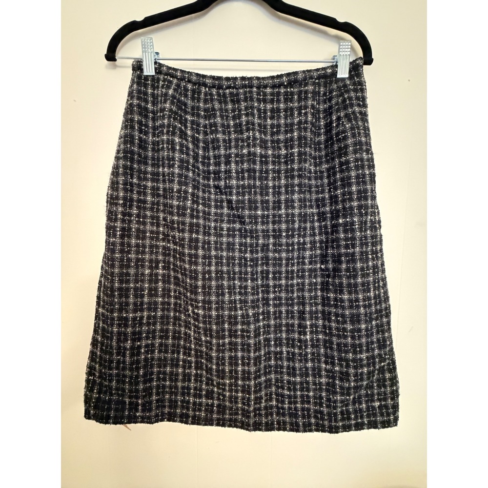 Amanda Smith Tweed Pencil Skirt Womens 12 Black White Excellent Wool Blend Plaid